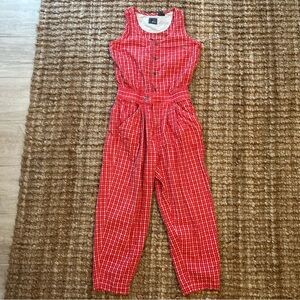 Vintage Liz Claiborne Red Plaid Sleeveless Jumpsuit-women’s size 4-EUC